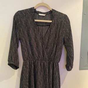 Black polka-dot quarter-sleeve faux-wrap dress